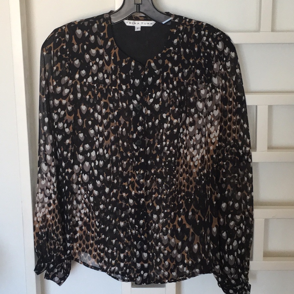 Trina Turk Sheer 100% Silk Animal Print Blouse